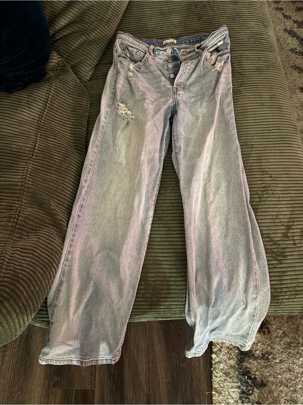Cello Light Wash Distressed Wide-Leg Jeans